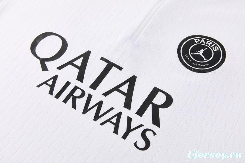 2026/27 Paris Saint-Germain White  Half Zipper Jacket Tracksuit + Light Grey Long Pants