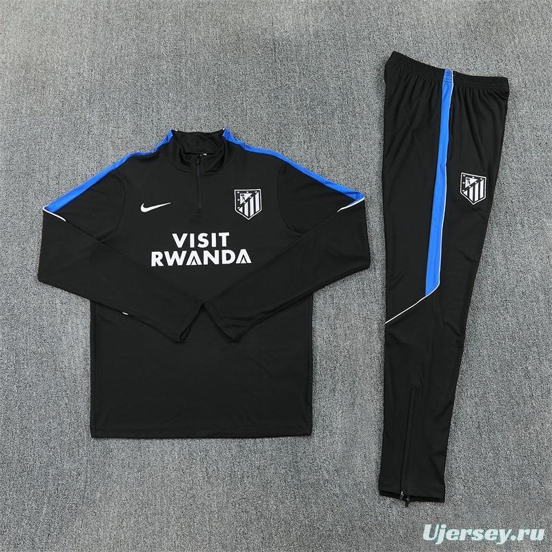 2026 Atletico Madrid Black Half Zipper Jacket Tracksuit + Long Pants