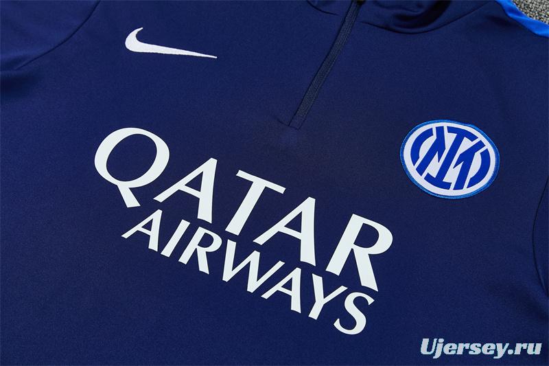 2026 Inter Milan Dark Navy Blue Half Zipper Jacket Tracksuit + Long Pants