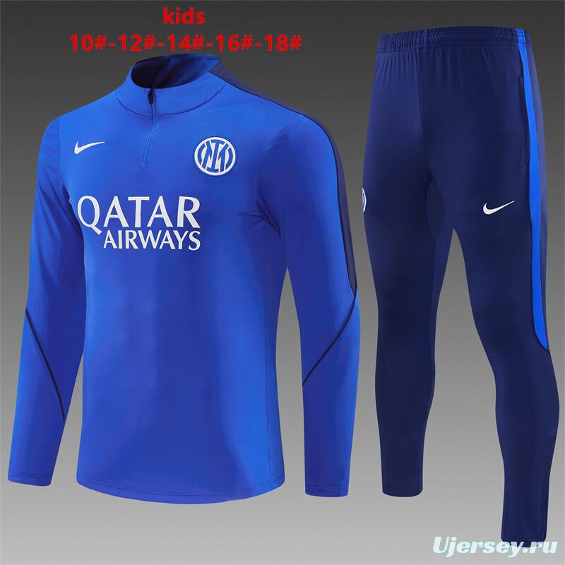 2026 Kids  Inter Milan Royal Blue Half  Zipper Jacket Tracksuit + Long Pants (Nike)