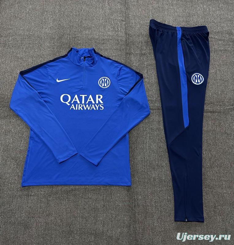 2026 Kids  Inter Milan Royal Blue Half  Zipper Jacket Tracksuit + Long Pants (Nike)