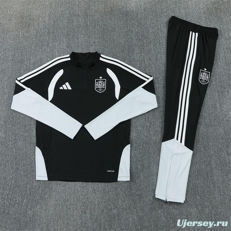 2026 Spain Black & White Half Zipper Jacket Tracksuit + Long Pants