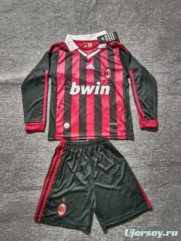 Retro 09/10 Kids AC Milan Home Long Sleeve Jersey