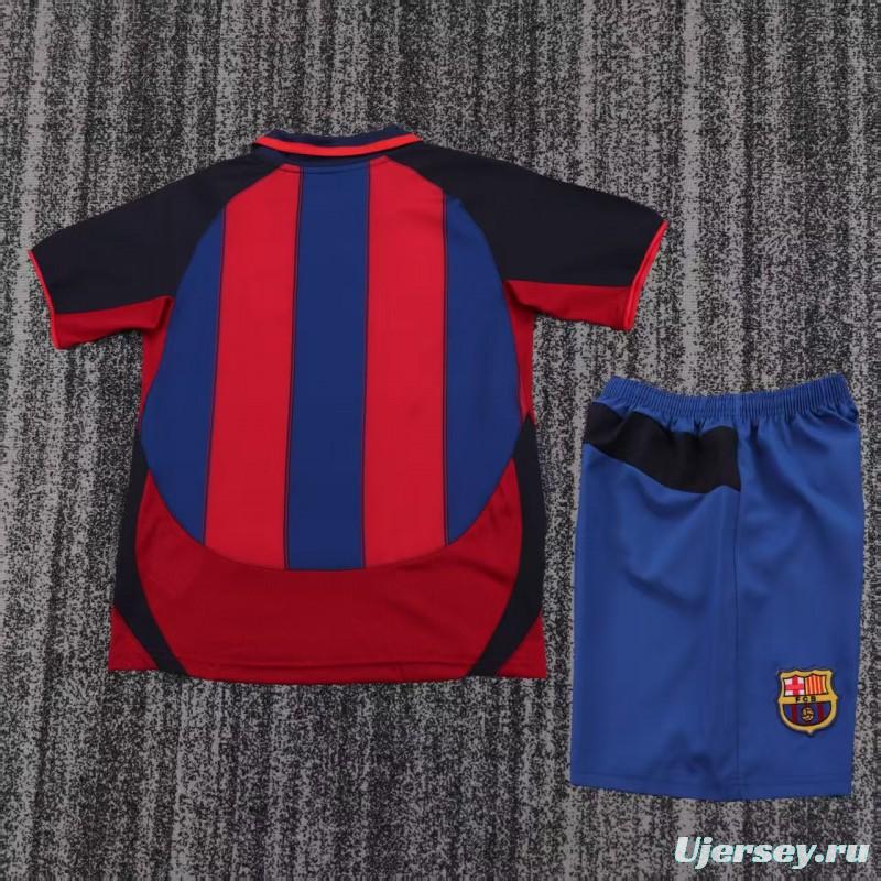 Retro Kids 03/04 Barcelona Red Blue Home Jersey