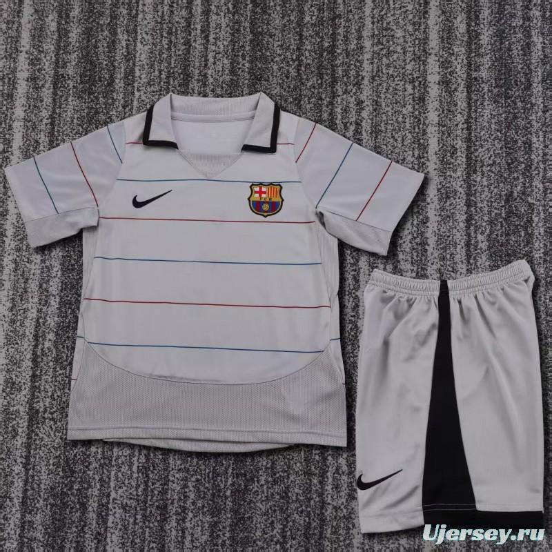 Retro Kids 03/04 FC Barcelona Away Grey Jersey