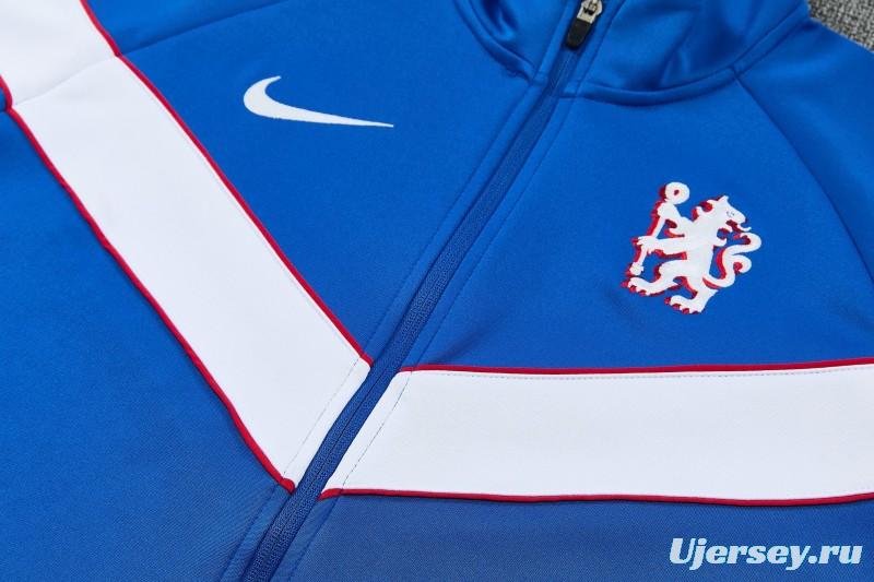 26/27 Chelsea  Blue&White Full Zipper Jacket Tracksuit + Long Pants