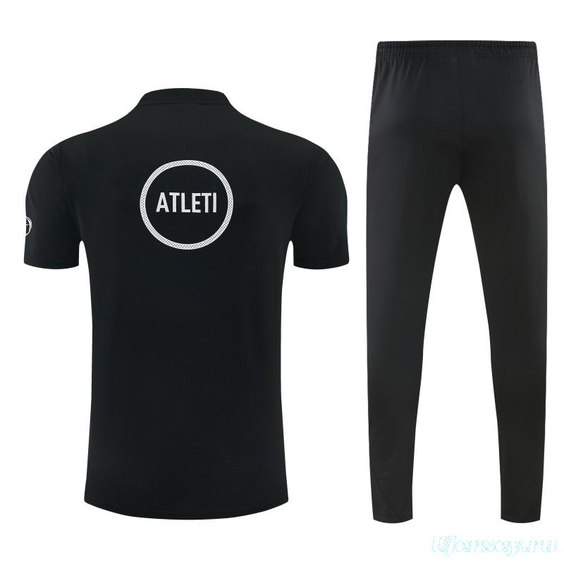 26/27 Atlético de Madrid Black & Blue with Fluid Wave  Print Short Sleeve Tracksuit + Black Long Pants