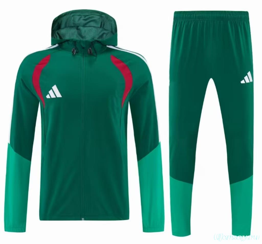 26/27 Adidas Navy Green &Light Green Full Zipper Hooded Windbreaker  Jacket Tracksuit + Long Pants