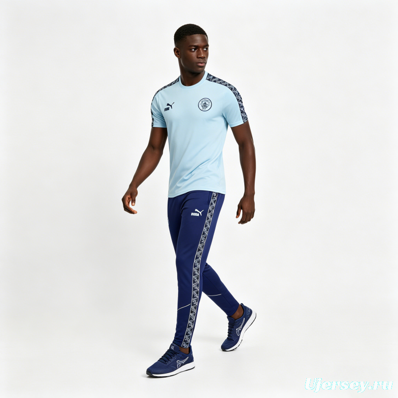 26/27 Manchester City Sky Blue Short Sleeve Tracksuit  + Long Pants (Puma King / Home)