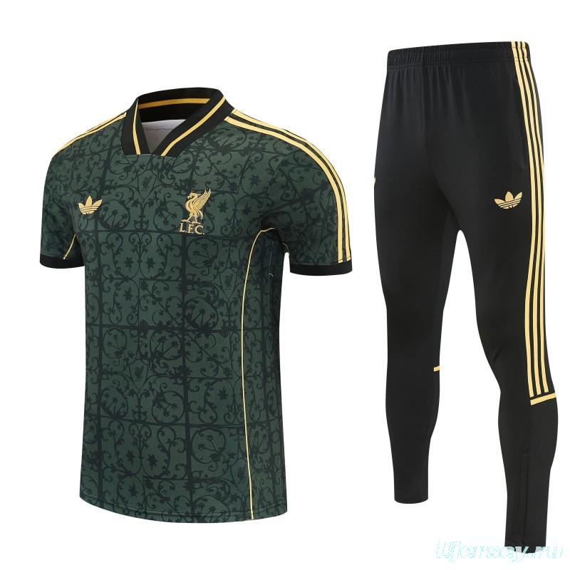 26/27 Liverpool Dark Green  Short Sleeve Tracksuit +  Black Long Pants