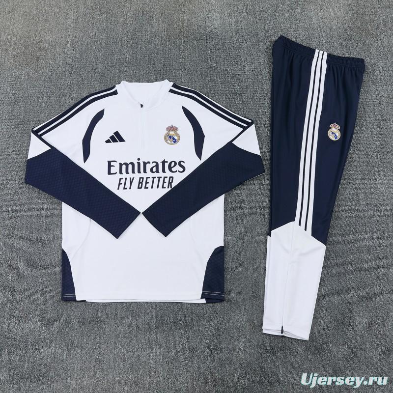 26/27 Real Madrid  White  Half Zipper Jacket Tracksuit + Long Pants