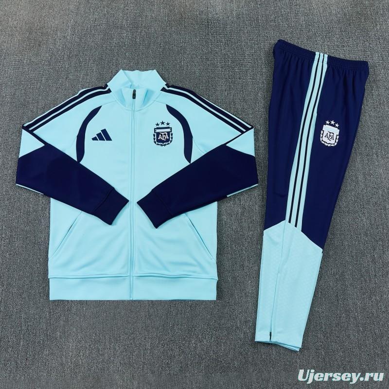 2026 Argentina Sky Blue & Navy Blue Full Zipper Jacket Tracksuit + Long Pants (Home)