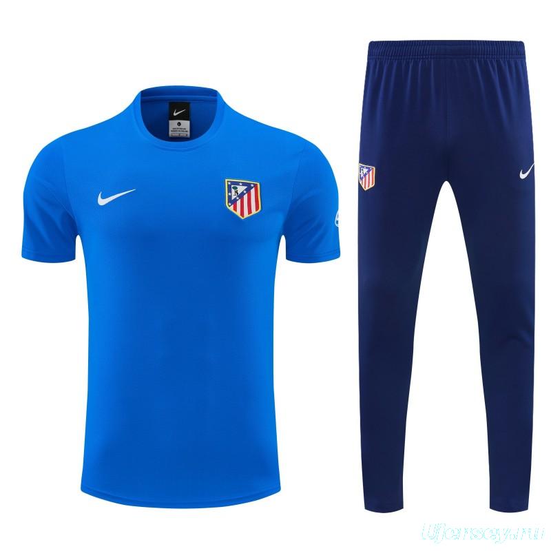 26/27 Atlético de Madrid Blue Short Sleeve Tracksuit + Navy Blue Long Pants