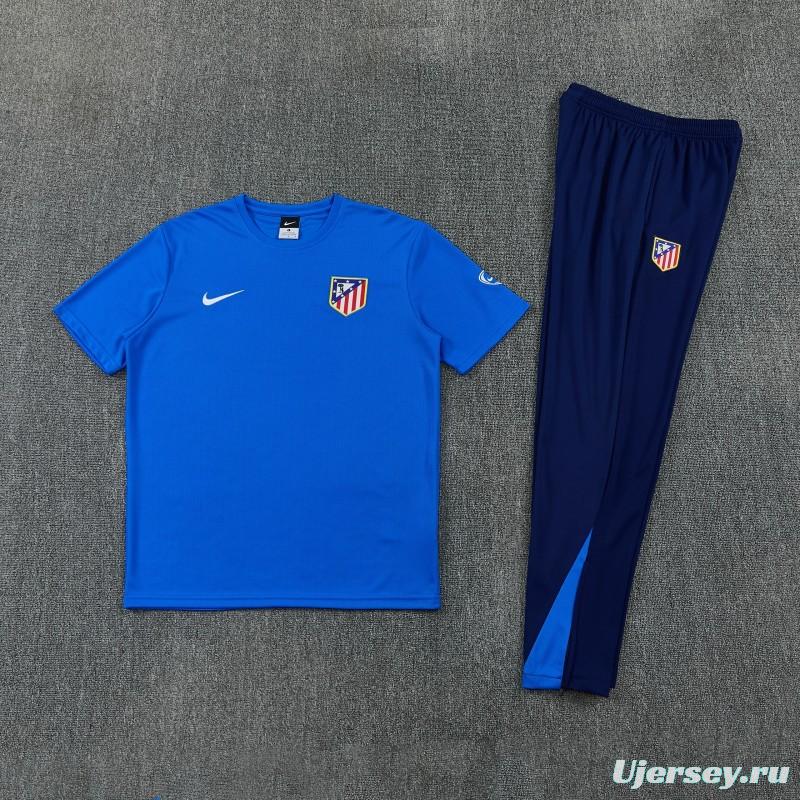 26/27 Atlético de Madrid Blue Short Sleeve Tracksuit + Navy Blue Long Pants