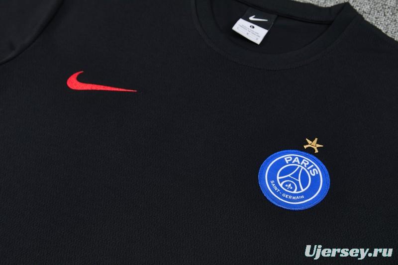 26/27 Paris Saint-Germain Black  Short Sleeve Tracksuit + Long Pants