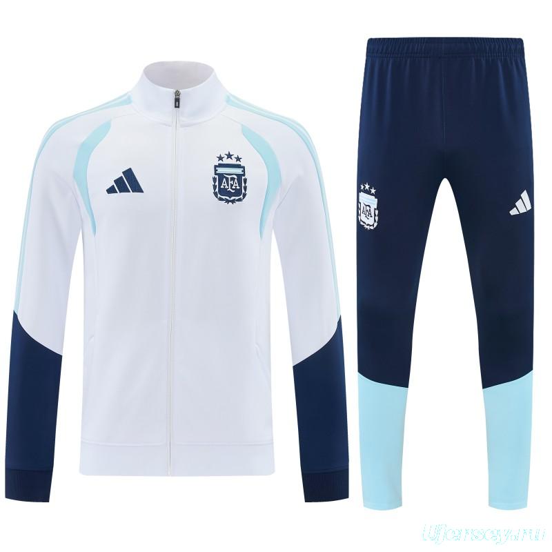 26/27 Argentina White & Navy Blue Zipper Jacket Tracksuit + Long Pants