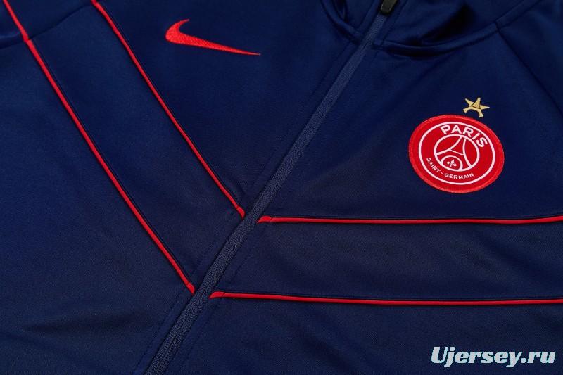 26/27 Paris Saint-Germain Navy Blue with Red Chevron Stripe Full Zipper Jacket Tracksuit + Long Pants (Home)