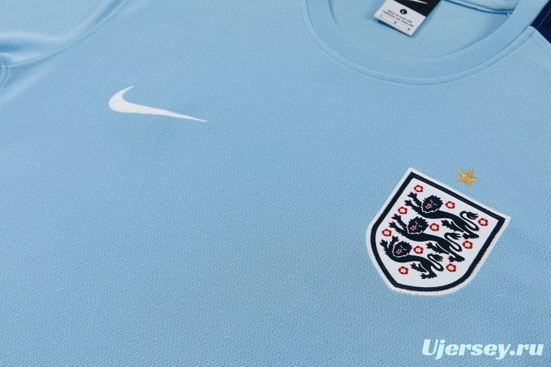 2026 England Sky Blue Short Sleeve + Navy Blue Soccer Shorts