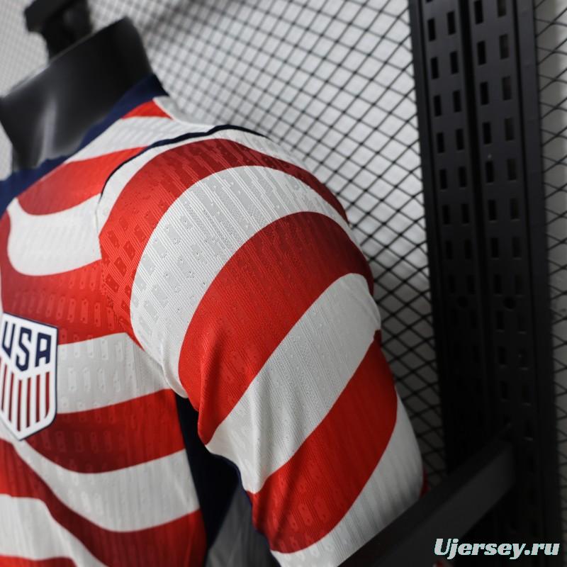 Player Version 2026 USA White & Red with Wave Stripe Long Sleeve Home Jersey