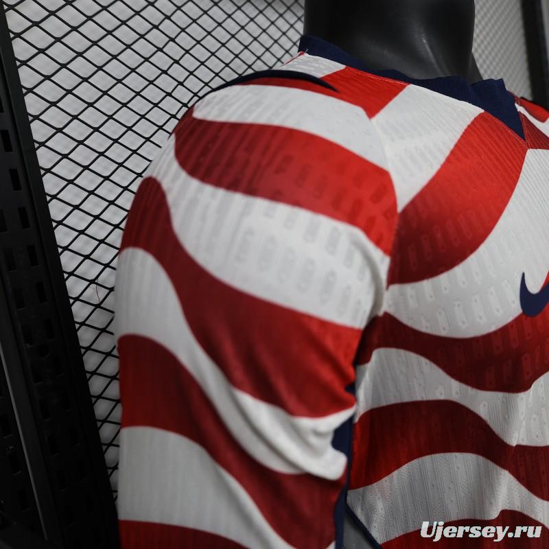 Player Version 2026 USA White & Red with Wave Stripe Long Sleeve Home Jersey