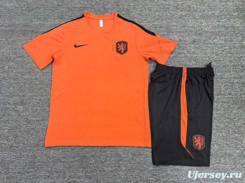 26/27 Kids Netherlands Home Orange Short Sleeve + Soccer Shorts