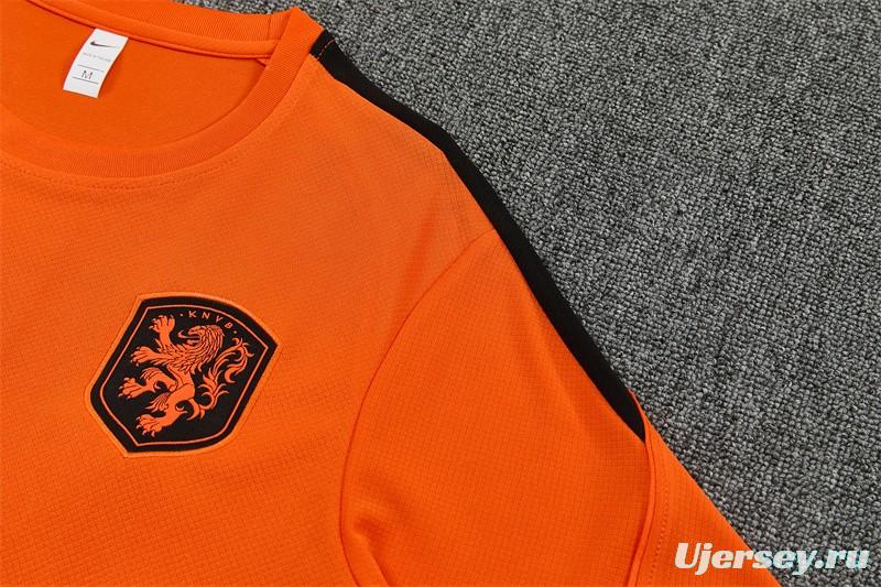 26/27 Netherlands Home Orange Short Sleeve + Soccer Shorts