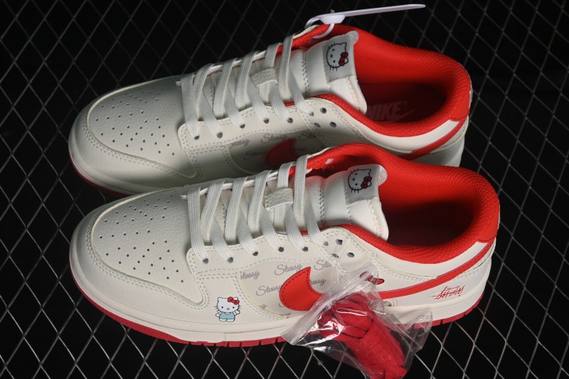 Nike SB Dunk Low Hello Kitty White Red Premium Custom Low-Top Skateboard Shoes - FV3694-011