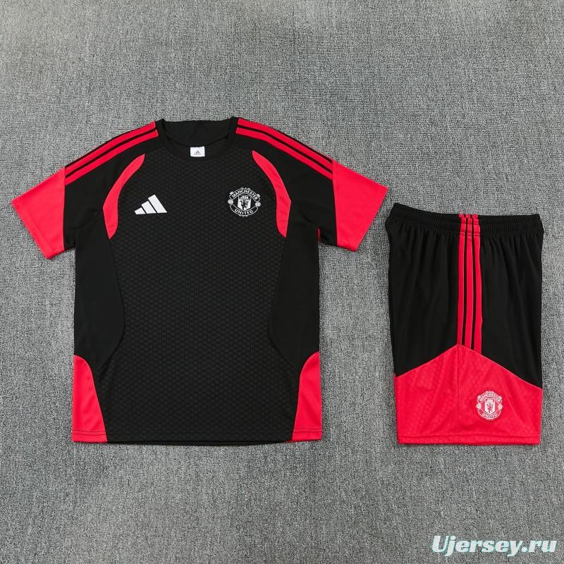 26/27 Manchester United Black &Red Short Sleeve+Soccer Shorts