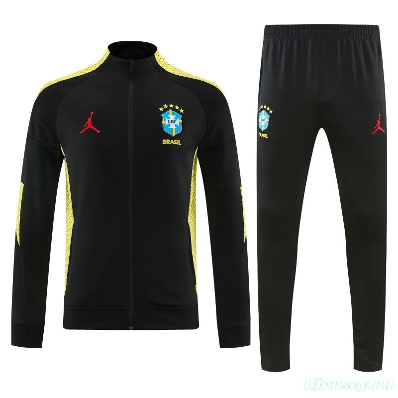 26/27 Brazil Black Full Zipper Jacket Tracksuit + Long Pants