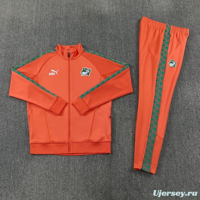 26/27 Côte d'Ivoire Orange Full Zipper Jacket Tracksuit + Long Pants