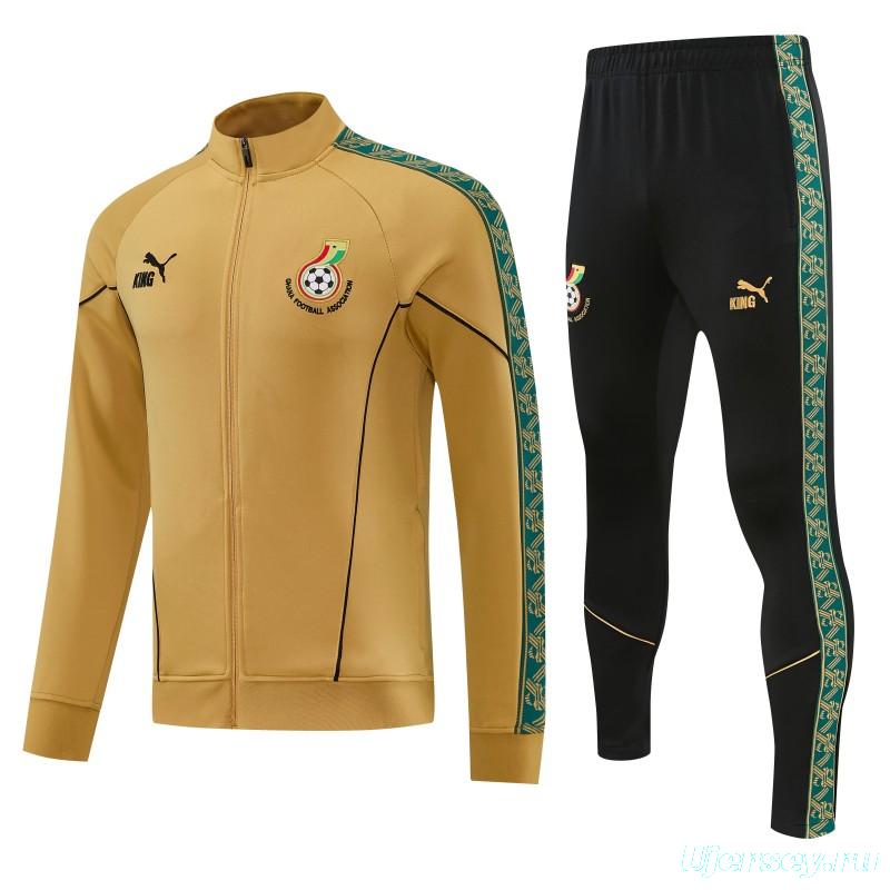 26/27 Ghana Yellow Full Zipper Jacket Tracksuit +  Black Long Pants