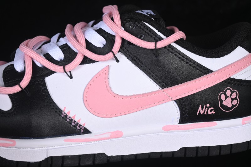 Nike SB Dunk Low Cat Paw Black Pink Deconstructed Strap Casual Skateboarding Shoes - DD1503-101