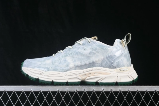 Off-White Virgil Abloh Retro Running Shoes with Translucent Green Accents - AJF6