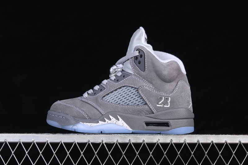 Nike Air Jordan 5 Retro Wolf Grey High-Top Basketball Shoes with Premium Leather Upper and Visible Air Cushioning - DD0587-002