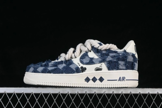 Nike Air Force 1 '07 Low Hand-Painted Ace Denim Skateboarding Shoes - FB0607-909