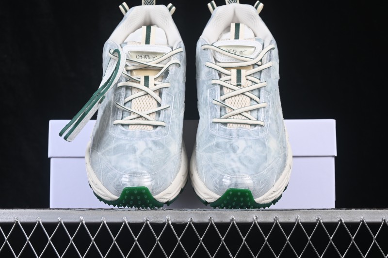 Off-White Virgil Abloh Retro Running Shoes with Translucent Green Accents - AJF6