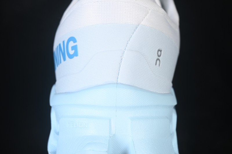 On Cloudmonster 3 Cushioned Running Shoes – White/Light Blue with Silver-Grey Logo