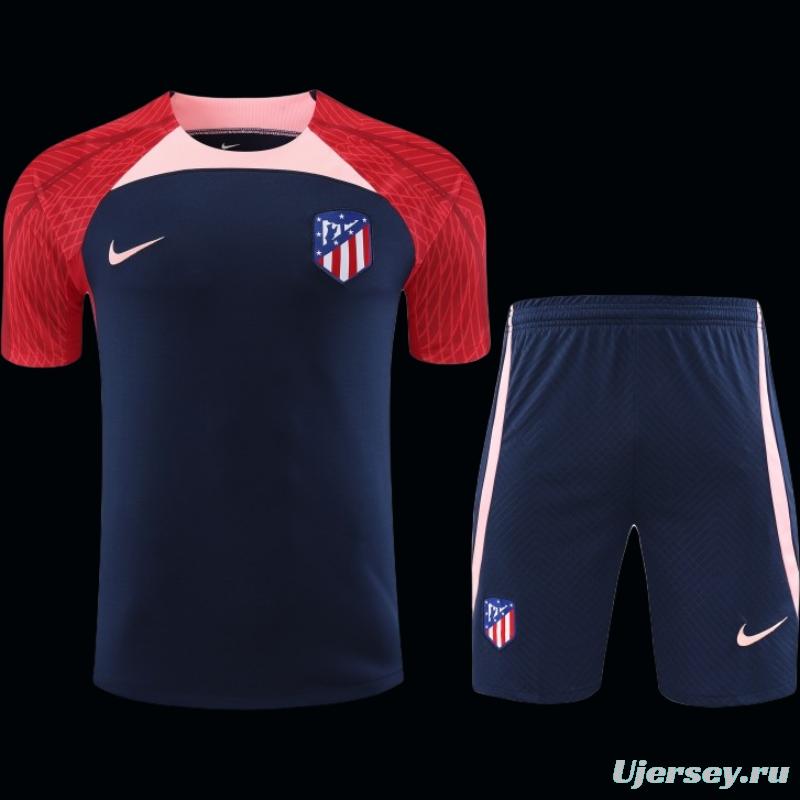 23-24 Atletico Madrid Navy Red Short Sleeve+Shorts