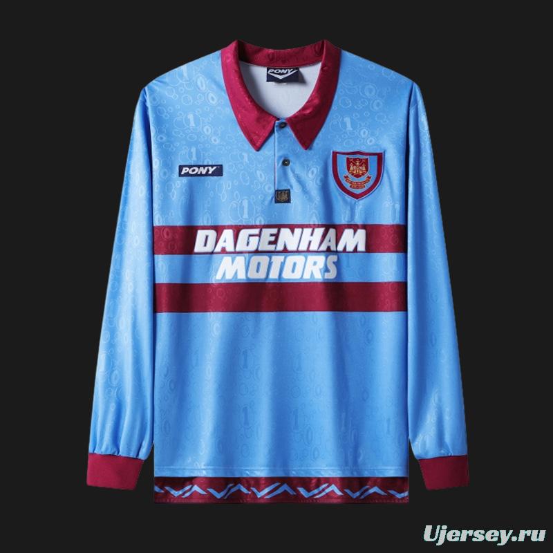 Retro 95/97 West Ham United Long Sleeve Away Blue Jersey