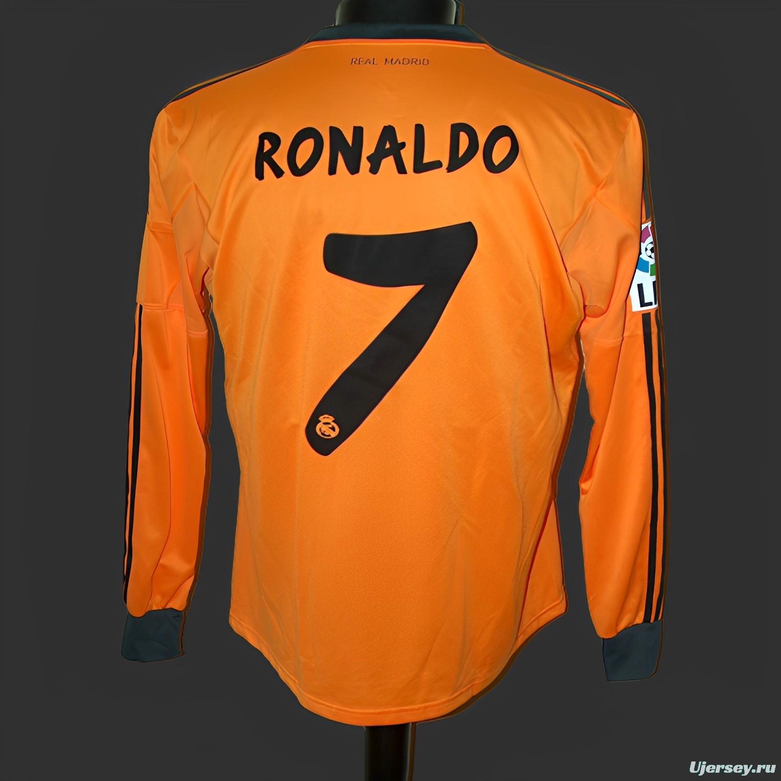 Retro 13/14 Real Madrid Third Orange Long Sleeve Jersey Worn By Ronaldo