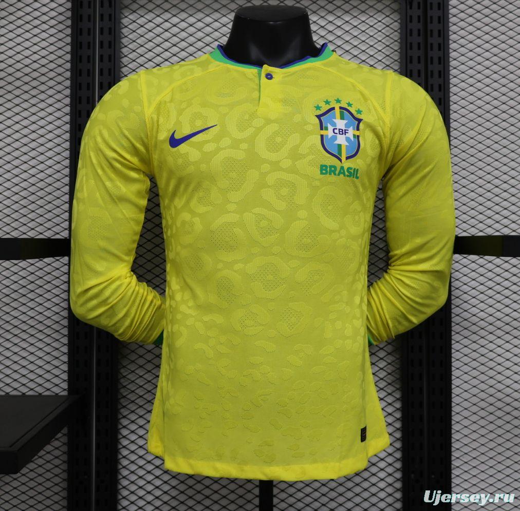 Player Version 2022 Brazil Home Long Sleeve Jersey