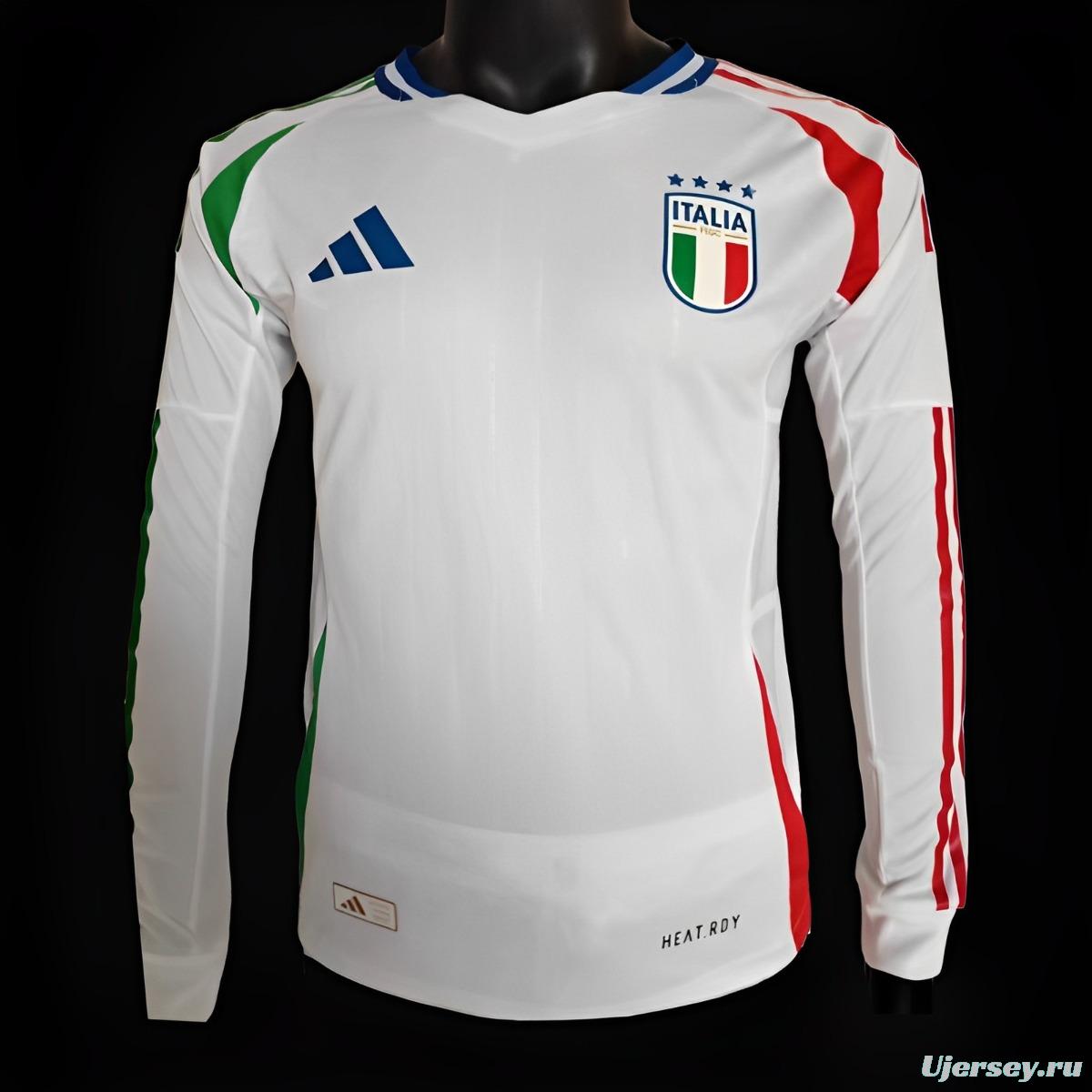 Player Version 2024 Italy Away White Long Sleeve Jersey