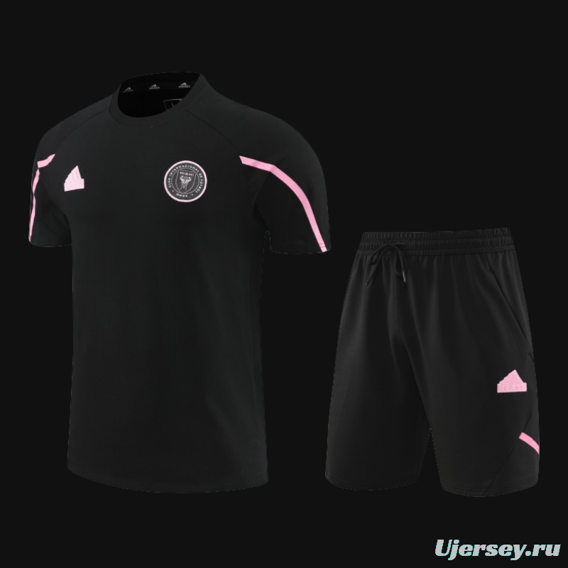 23/24 Inter Miami Black/Pink Cotton Short Sleeve Jersey+Shorts