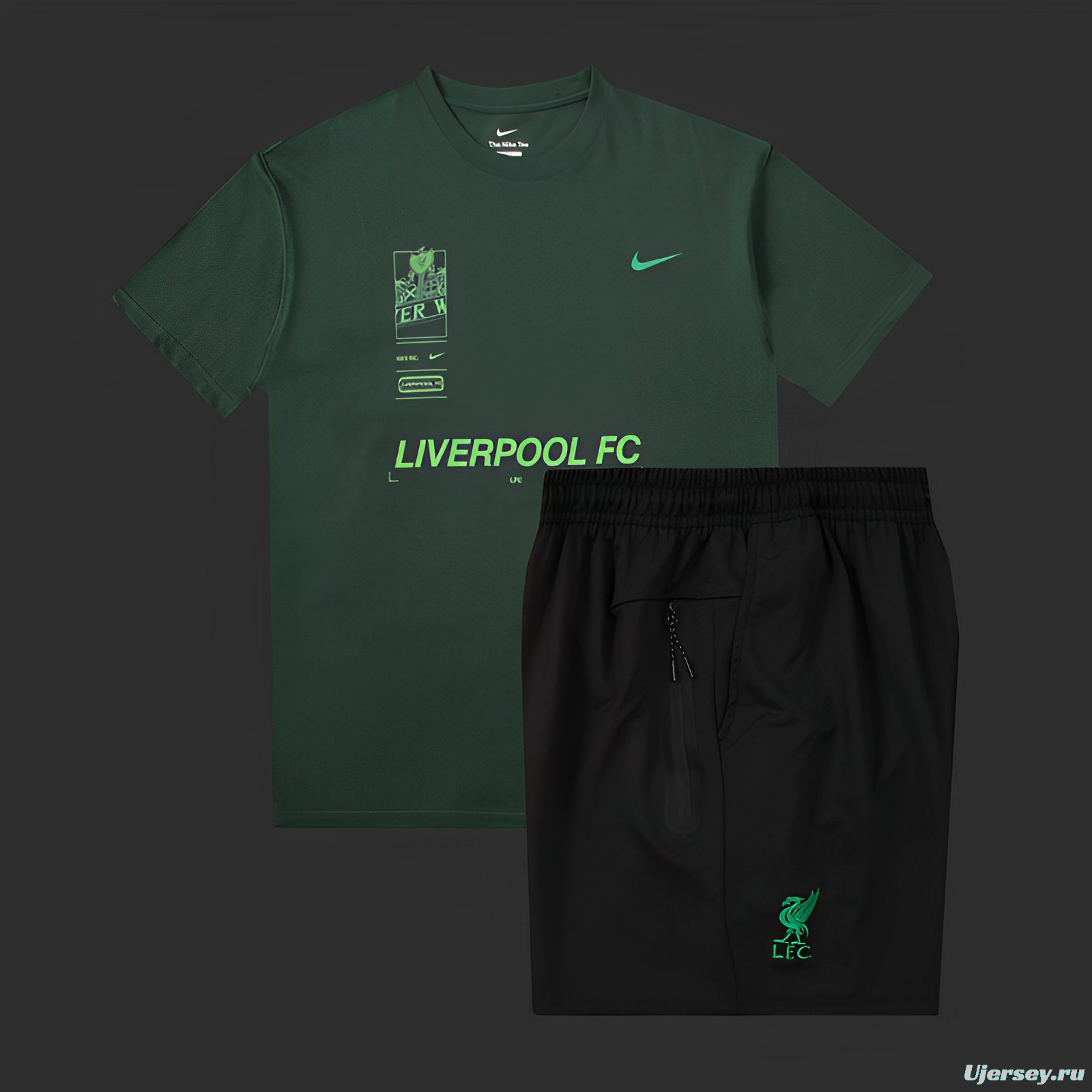 23/24 Liverpool Green Cotton Short Sleeve Jersey+Shorts