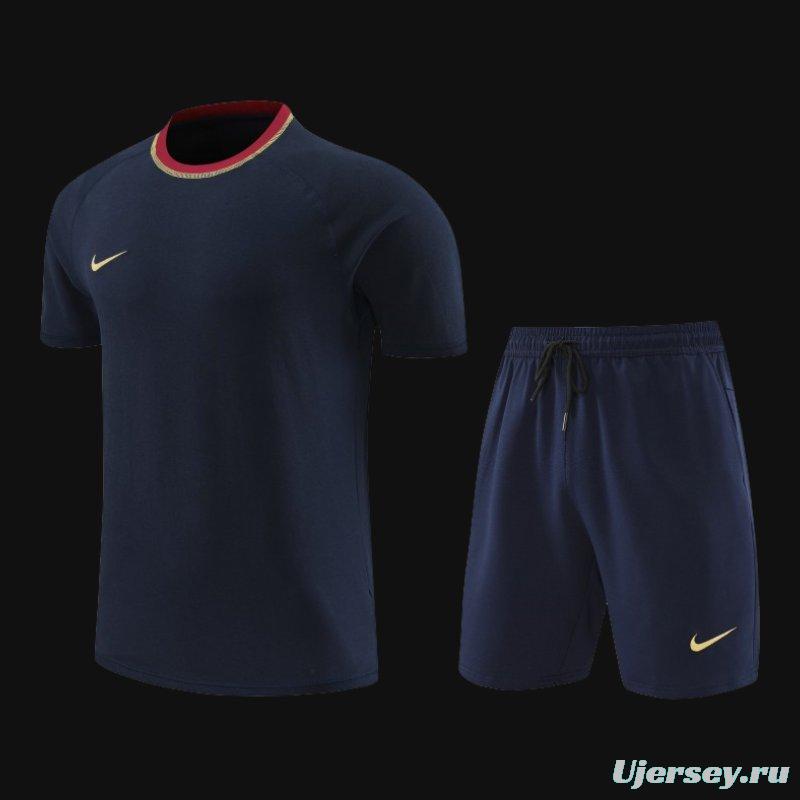 2024 Nike Navy Cotton Short Sleeve Jersey+Shorts