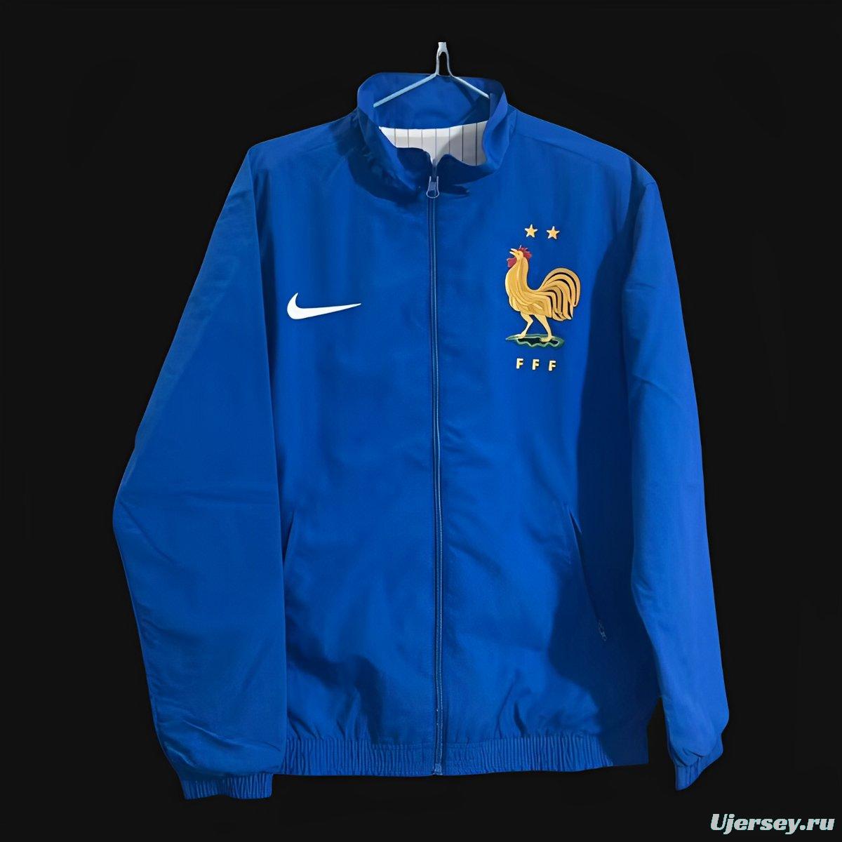 2024 France Blue/White Reversible Full Zipper Jacket