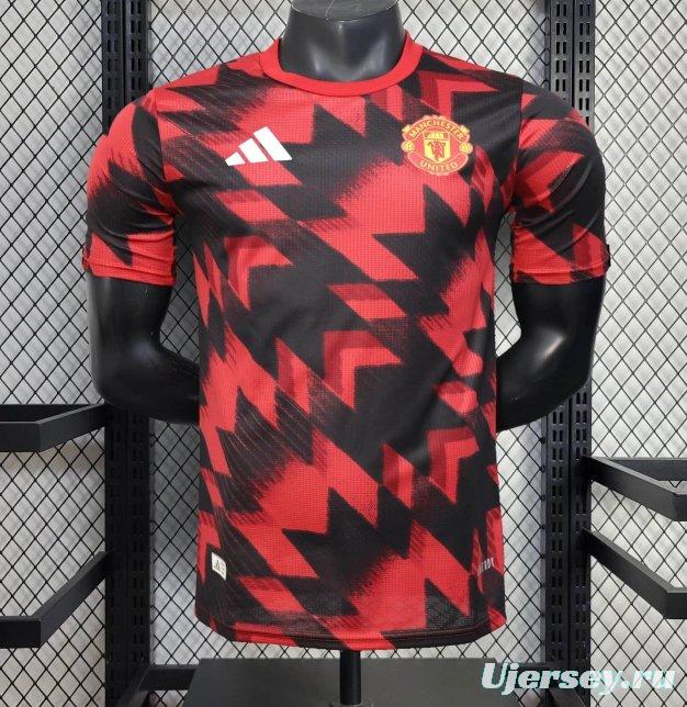 25/26 Player Version Manchester United Red Geometric Pattern Pre-Match Training Jersey