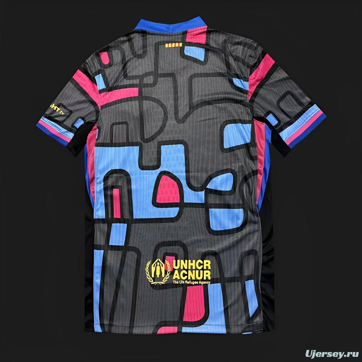 25/26 FC Barcelona Black with Blue & Pink Abstract Pattern Jersey