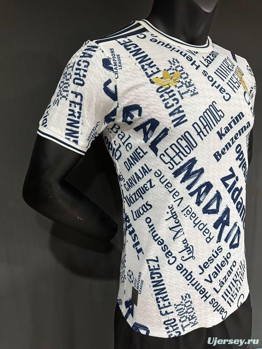 Player Version 25/26 Real Madrid White with Legendary Players Names Pattern Jersey