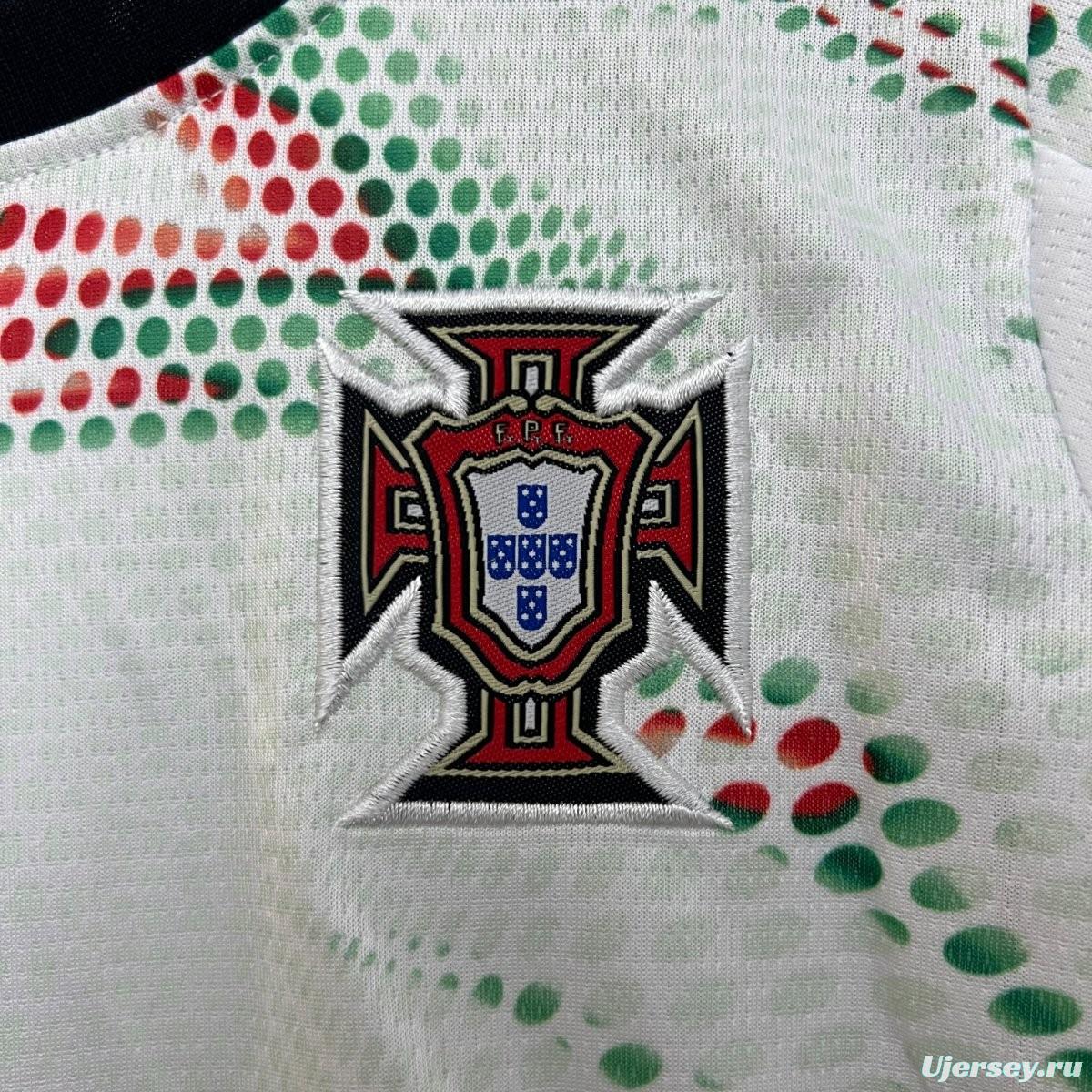 2025 Kids Portugal Away White Long Sleeve Jersey